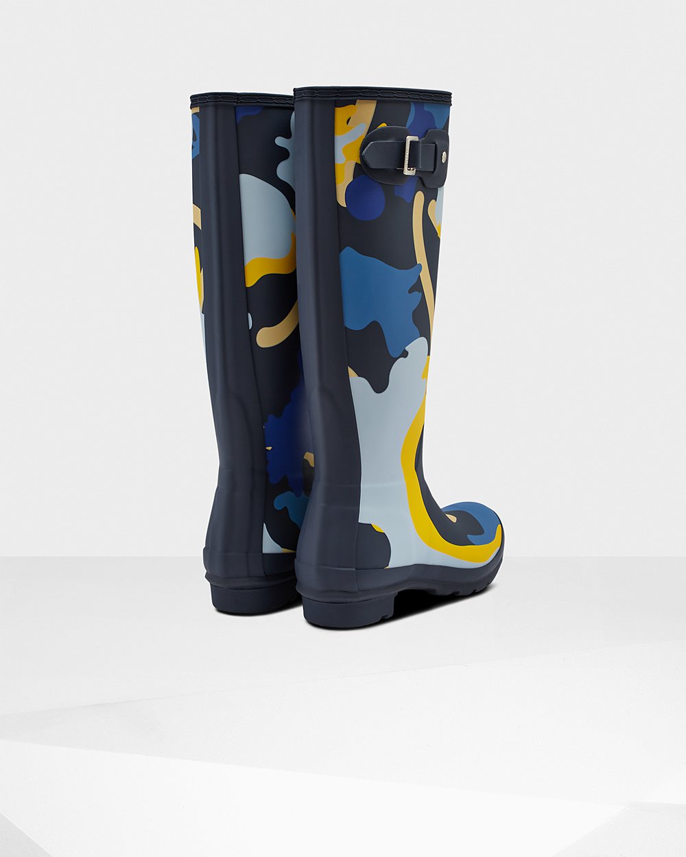 Bottes Hautes de Pluie Hunter Original Rockpool Camo Femme Bleu Marine Camouflage CWQXYRH-40